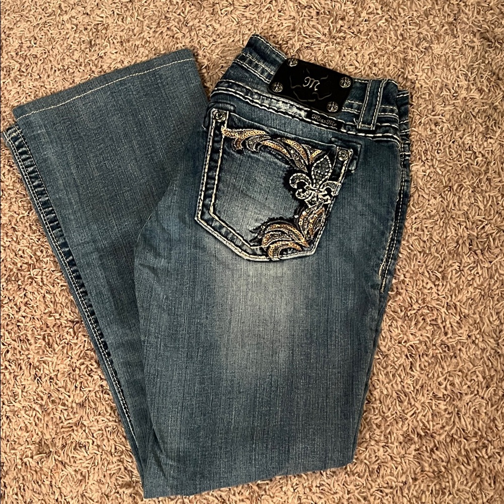 Miss Me Boot Cut Jeans with Silver Embellishments
